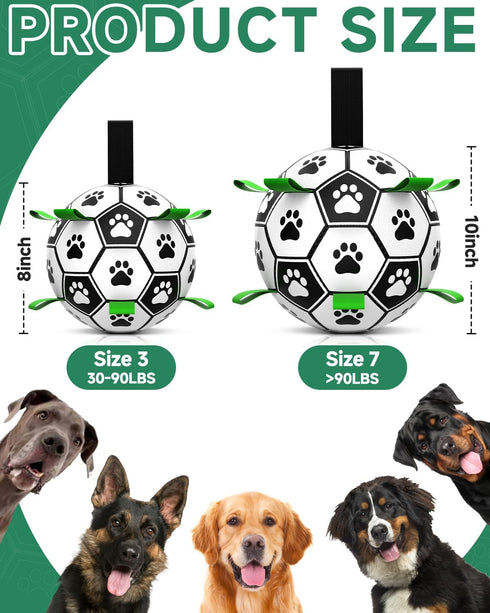 QDAN Dog Toys Soccer Ball with Straps - 10 Inch Durable Herding Ball for Extra Large Dogs, Outdoor Water Toy, Birthday