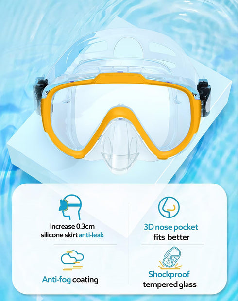 Snorkel Set with Fins for Adults, Snorkeling Gear Combo Set with Dry Top Snorkel Mask and Travel Bag for Diving,