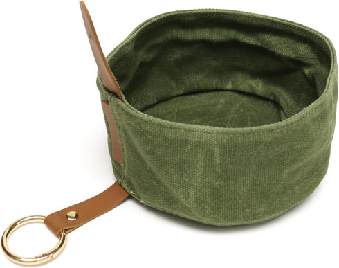 Waxed Canvas Foldable Dog Bowl - Green