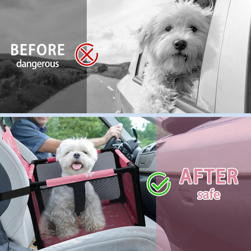PetsHome Dog Car Booster Seat, Foldable Pet Car Seat with 12 PVC Tubes, Waterproof Oxford Travel Seat for Small to