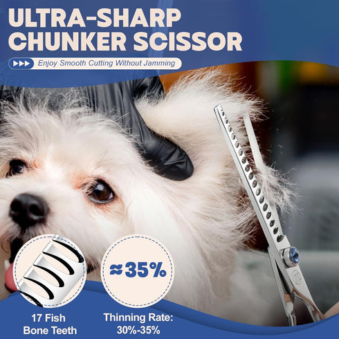 JP-440C Cutting/Trimming Moontay Professional Dog Grooming Straight, Curved, Thinning/Blending/Chunking Scissors Kit