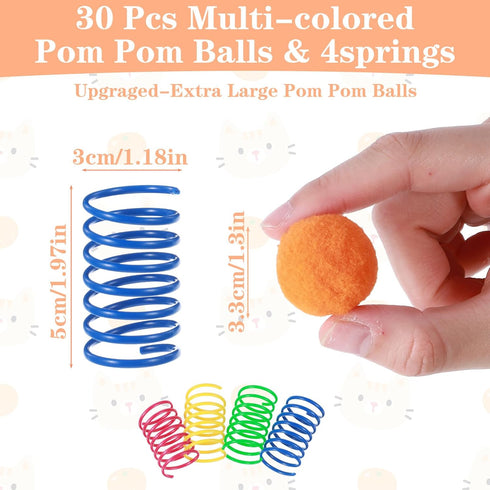Yolev 30 1.3in 4 Pcs Cat Pom Pom Balls Fuzzy Cat Toy Balls Lightweight Interactive Fuzzy Ball for Indoor Cats with Pcs