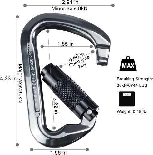 SEPEAK UIAA 30kN Climbing Carabiner Clips, Heavy Duty Twist Locking for Climbing, Camping, Hiking