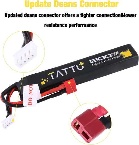 Tattu 11.1V LiPo Airsoft Stick Battery - 3S 1200mAh 25C Battery Pack with T Connector