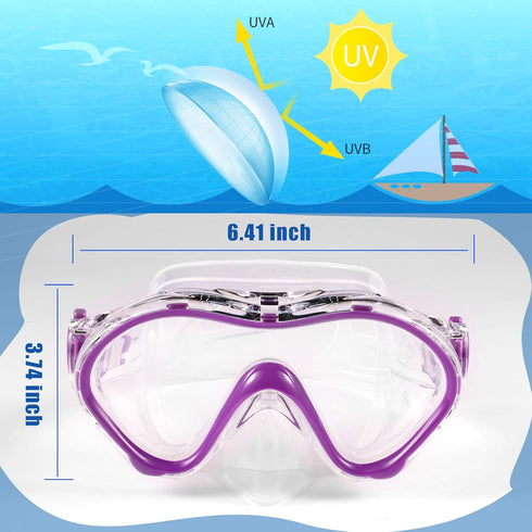 Kids Swim Mask - Snorkel Mask Diving Goggles with Nose Cover, Anti-Fog Lens, 180° View Angle for Youth