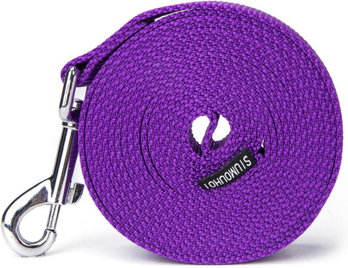 Strong Durable Nylon Dog Training Leash - 1 Inch Wide Traction Rope, 6 ft 10ft 15ft Long, Purple