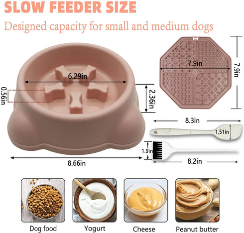 Excellent Slow Feeder Dog Bowl - Fun Alternative to Prevent Bloat for Small Medium Dogs (Pink Set)