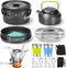 Odoland 16pcs Camping Cookware Set - Folding Camping Stove, Non-Stick Lightweight Pot Pan Kettle Set for Outdoor