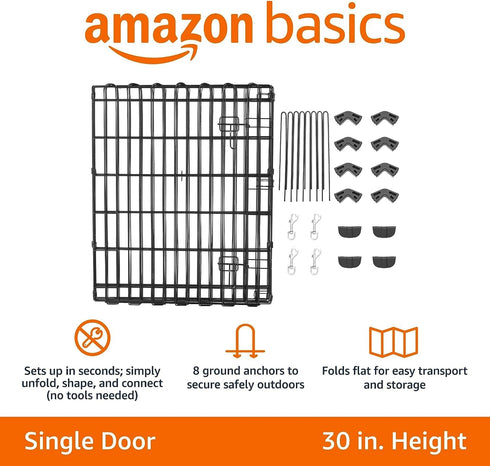 Amazon Basics Octagonal Foldable Metal Exercise Pet Play Pen for Dogs, Single Door, Small, 60 x 60 x 30 Inches, Black