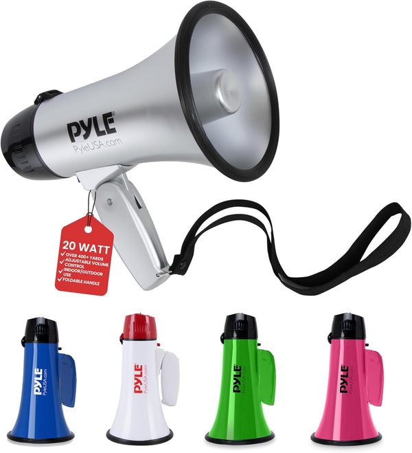 PYLE-PRO Portable Megaphone Speaker, Compact Bullhorn with 20 Watt Power, Microphone, Battery Operated