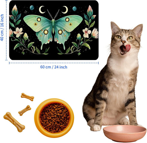 HEAKIERG 16"x24", Pet Bowl Mats for Food Cat Play Mat Pet Feeding Rug with Waterproof & Non-Slip Rubber Bottom Cushion