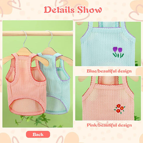 2 Pieces Pet Clothes Summer Dog Dress Flower Embroidery Puppy Vest Cute Dog Cat Shirt Soft Breathable Pet Outfit for Small to Medium (Large)