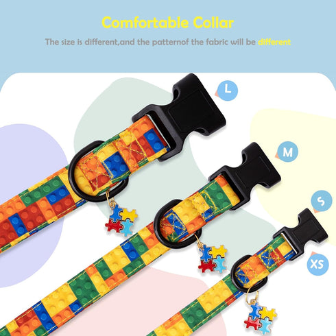 Faygarsle Colorful Dog Collar for Small Medium Large Dogs, Toy Building Blocks Patterned Collar for Puppy Girl