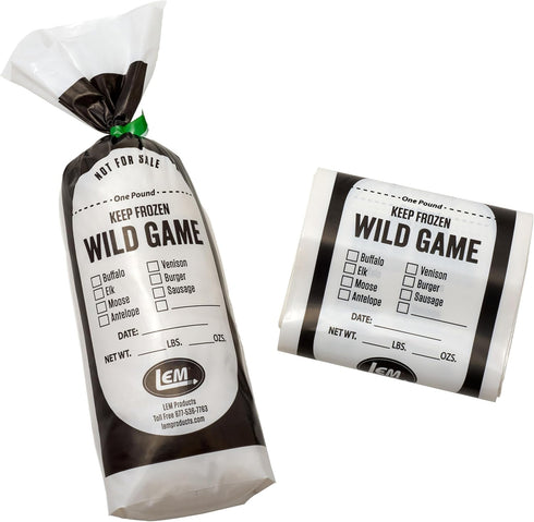 LEM Products Wild Game Bags, 2 lb, Polyethylene, White and Black, 100 Count