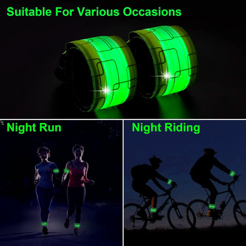 LED Safety Wristband Lights, 2 Pack Rechargeable Light Up Arm Ankle Band, Reflective Belt for Night Cycling Walking