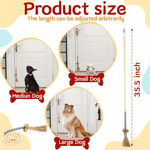 3 Jexine Pcs Dog Bell for Door Potty Training Adjustable Wooden Beads Hanging Dog Door Bells for Puppy Training