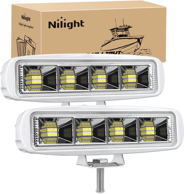 Nilight Marine LED Pods Navigation Lights 2PCS, 72W White Flood Beam for Pontoon Boat Deck Dock Night Fishing