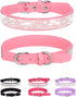 Adjustable Leather Suede Bling Dog Collar for Small Dogs, Rhinestone Pink Collar (S)