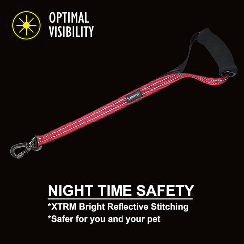 KRUZ PET KZV1020H-03L Short Traffic Leash Training Dog Leash Reflective Heavy Duty Click & Lock Hook Leash Strong, Secure Nylon Safety Lead with Locking Carabiner Clip and Foam Handle, Red, 1" x 20"