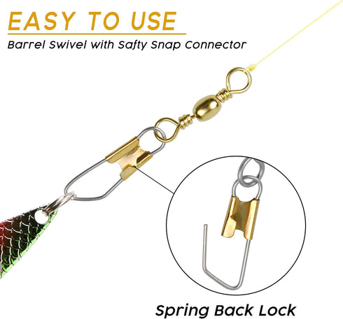 Snap Swivels Fishing Kit - Barrel Swivels with Safety Snap Connector for Saltwater, Freshwater Fishing Gear