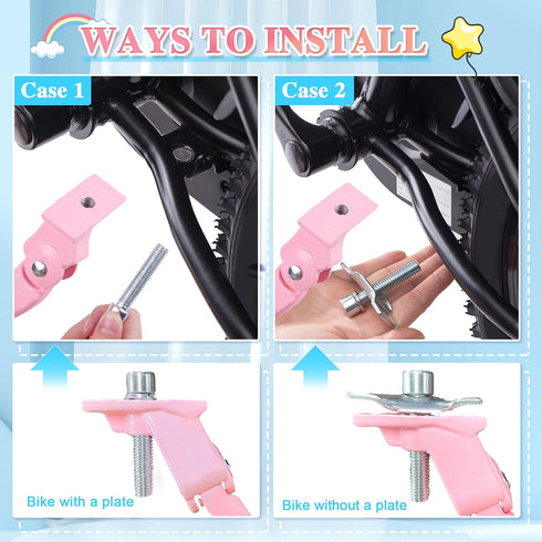 Pink Bike Kickstand - Children's Adjustable Folding Bicycle Center Bracket for 16" 18" 20" Bikes