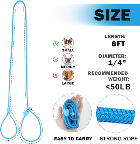 Slip Leads for Dogs, Comfortable 6 FT Heavy Duty Loop Leash, No Pull Training Leash in 6 Classic Colors - Blue