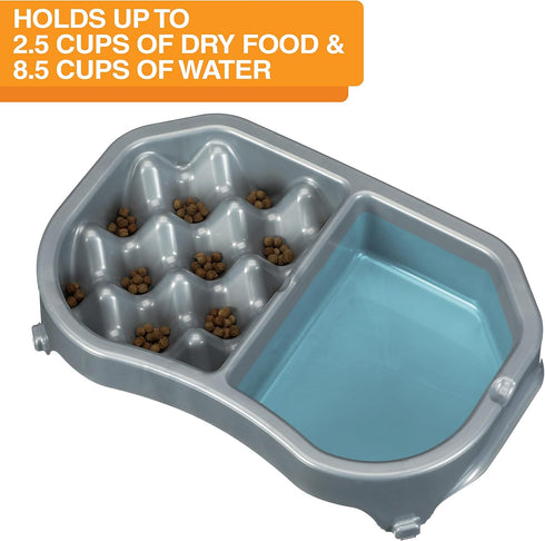 Neater Pet Brands - Neater Slow Feeder - Fun, Healthy, Stress Free Dog Bowl Helps Stop Bloat Prevents Obesity Improves Digestion (Double Diner, Silver Metallic)