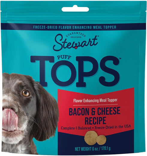 Stewart Freeze Dried Dog Food Topper, PuffTops, Made in USA with Real Bacon, Natural Dog Treats, 6 Ounce Pouch