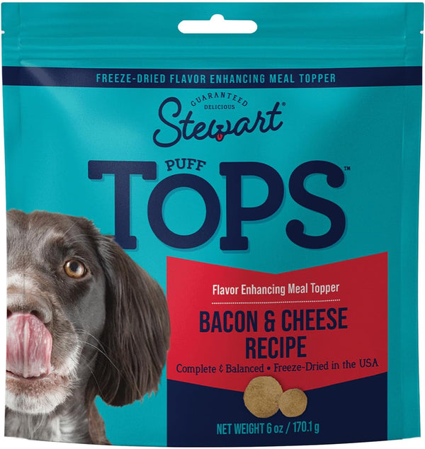 Stewart Freeze Dried Dog Food Topper, PuffTops, Made in USA with Real Bacon, Natural Dog Treats, 6 Ounce Pouch