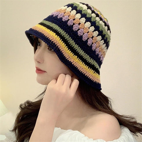 Women Crochet Bucket Hats, Handmade Cloche Knitted Beanies, Trendy Outdoor Floppy Fishing Hat