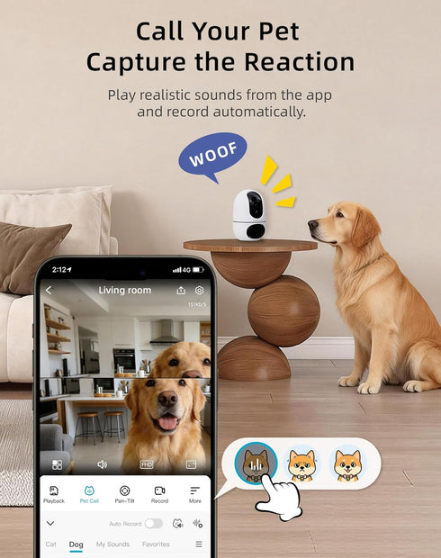 VIRTAVO 360 2Way 6 (2.4GHz/5GHz), Pet Camera Indoor for Dogs & Cats, PTZ Pet Monitor with Motion Tracking, DualLens