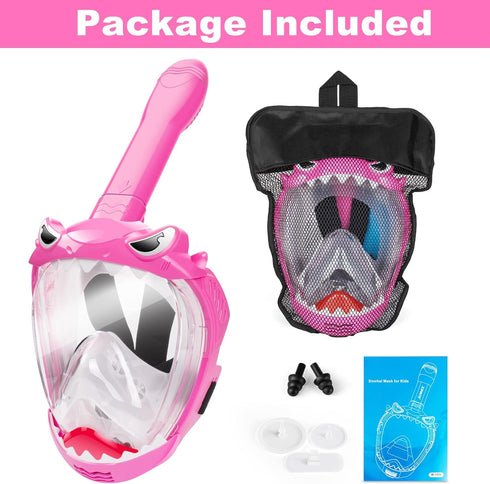 Full Face Snorkel Mask for Kids, 180 Degree Panoramic View, Safe Anti-Leak Anti-Fog, Foldable Dry Top Snorkeling Gear