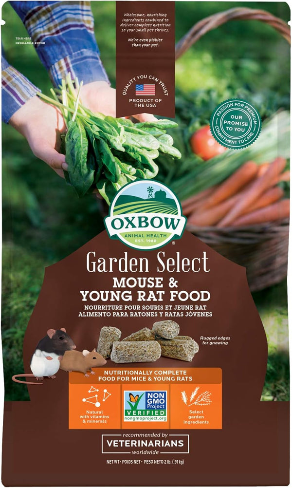 Oxbow Animal Health Garden Select Mouse and Young Rat Food - Non-GMO Recipe for Young Rats and Mice, 2 Pound Bag