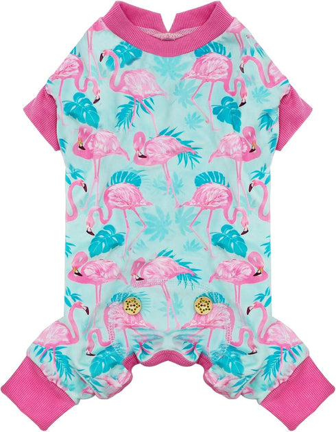 KYEESE Dog Pajamas, Velvet Pjs for Medium Sized Dogs, Soft Clothes with Flamingo Pattern, Comfy Pet Onesie Costume