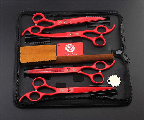 Purple Dragon 7.0 inch Professional Pet Grooming Scissors Kit, 4PCS, Japan Premium Steel, Straight & Curved & Thinning
