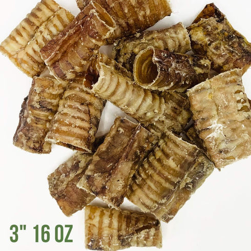(3" 16 OZ) Dog Chews Beef Trachea Dog Treat Chew Made in USA. Grass Fed Farm-Raised American Beef. Glucosamine Rich