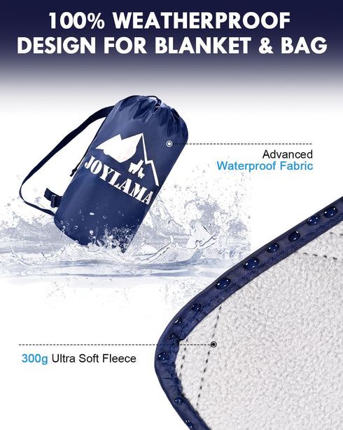 Outdoor Camping Blanket, Fleece Waterproof Stadium Blanket with Portable Bag, Lightweight for 2 People, Cold Weather,