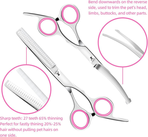 Dog Grooming Scissors Set, Heavy Duty Scissors with Safety Round Tip, 6 in 1 for Dogs, Cats and Other Animals