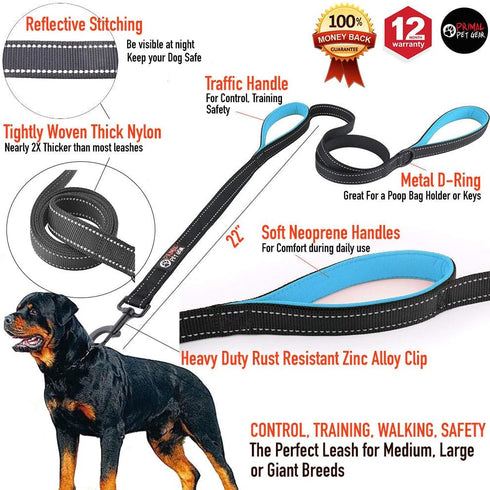 Dog Leash 6ft long,Traffic Padded Two Handle,Heavy Duty,Reflective Double Handles Lead for Control Safety Training,Leashes for Large Dogs or Medium Dogs,Dual Handles Leads(Black)