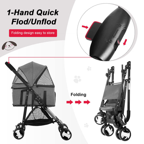 3-in-1 BestPet Pet Stroller Premium Multifunction Dog Cat Jogger Stroller for Medium Small Dogs Cats with Folding