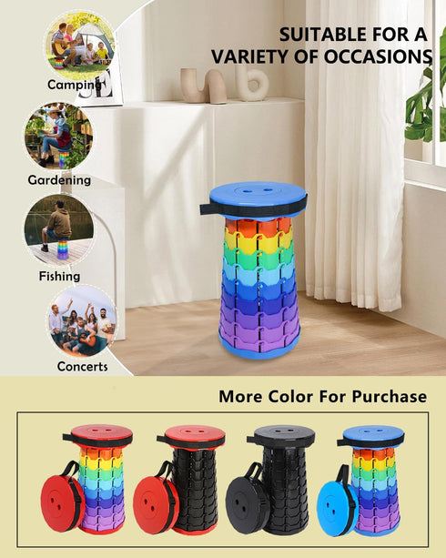 RizzQi 400LBS (2.5"-18") Upgraded Collapsible Stool - Quick Open Portable Adjustable Height Folding Seat for Camping