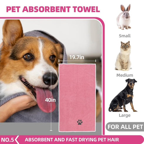 Set Bath Grooming Kit for Pets - Hair Brush with Towel, Washing Gloves, and Shampoo Scrubber Brush for Dogs and Cats
