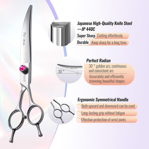 Curved Scissors for Dog Grooming, 7 inch 30° Downward Professional Shears for Poodle Pet Cat Face, Japan 440C Stainless
