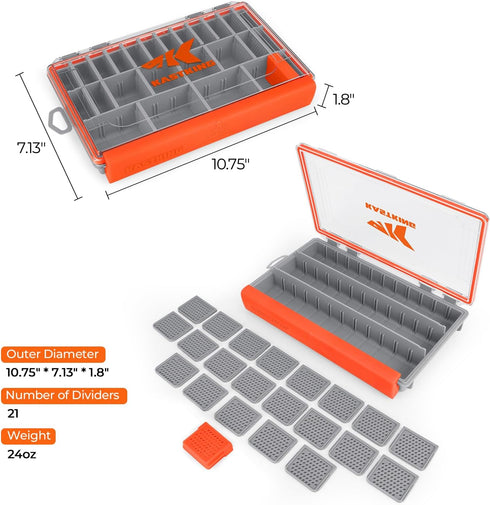 KastKing HyperSeal Waterproof Tackle Box, 3600 and 3700 Tackle Trays, Fishing Box Organizer with Removable Dividers