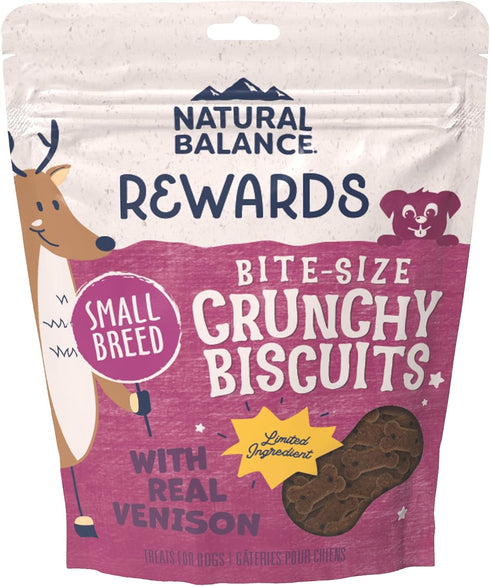 Natural Balance Limited Ingredient Rewards Crunchy Biscuits, Grain-Free Dog Treats for Small-Breed Dogs, Real Venison,