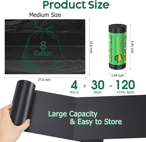 120 8 5 Portable Camping Toilet Bags, Gallon Emergency Camp Potty Poop Bags for Adults, Thickened Trash Waste Bags