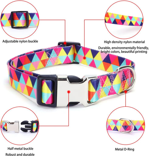 Dog Collars for Small Dogs, 3D Print Pattern Soft Nylon Adjustable Collars for XS Small Medium Large Dogs, Colorful