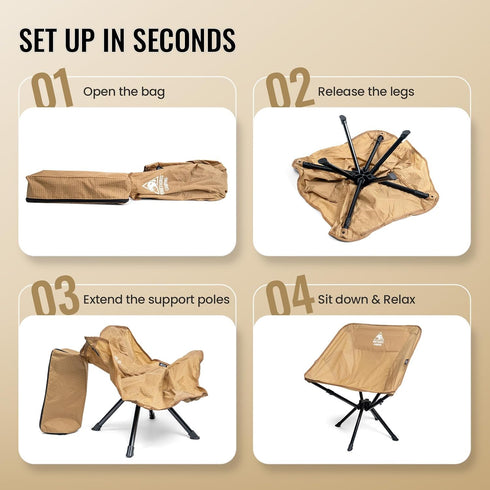 Set Backpacking, 330 lbs ONETIGRIS Forrest Camping Chair, Up in Seconds, Lightweight Folding Chair for Hiking, Beach