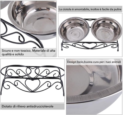 AUNMAS Elevated Dog Cat Bowls, Stainless Steel Double Food Water Bowls for Small Pets, Feeder Dishes Shelf Stand
