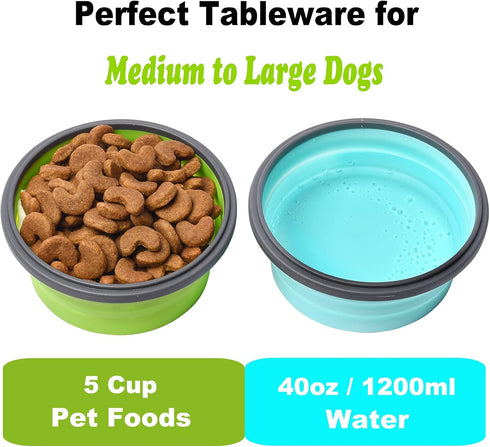 Large Collapsible Dog Bowls, 2 Pack, 40 OZ Travel Bowls with Lids for Large Dogs, Lightweight, Leak Proof